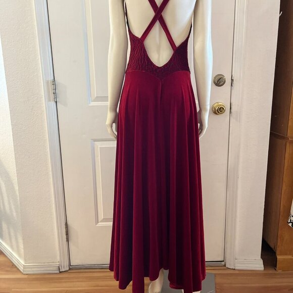 Bruno Duluc Woman's Red Velvet/Velour Quilted Ballet-Core Maxi Dress Sz Lr - Picture 4 of 7